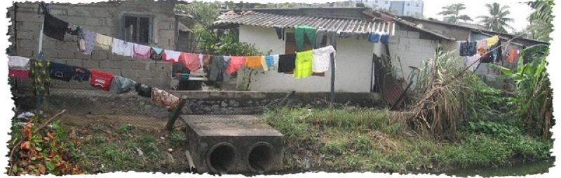 village with laundry drying racks