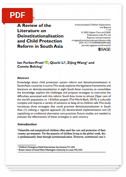 A Review of the Literature on Deinstitutionalisation and Child Protection Reform in South Asia